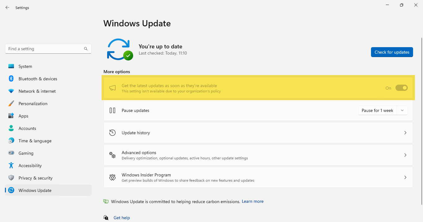 Windows Update Settings: Get the latest updates as soon as they're available